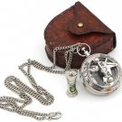 Nautical Brass Sundial Compass With Mini An Hour Glass & Leather Case