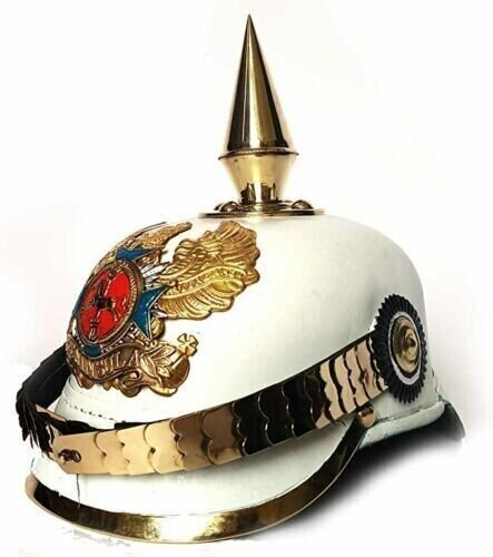 White Color Leather Prussian Helmet German Pickelhaube Long Spiked Helmet