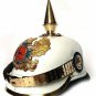 White Color Leather Prussian Helmet German Pickelhaube Long Spiked Helmet
