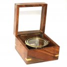 Antique Compass Brass Gimbal Wooden Vintage box With Glass Nautical Best for Gif