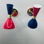1950's Mid Century Brass Italian Diabolo Wall Sconce Light Fixture 2 Bulb Pair