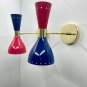 1950's Mid Century Brass Italian Diabolo Wall Sconce Light Fixture 2 Bulb Pair