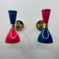 1950's Mid Century Brass Italian Diabolo Wall Sconce Light Fixture 2 Bulb Pair