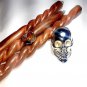 Halloween Style Skull Brass Handle Brown Wooden Walking Cane Men's Stick Design