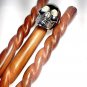 Halloween Style Skull Brass Handle Brown Wooden Walking Cane Men's Stick Design