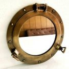 12" Antique Brass Finish Porthole Mirror ~ Nautical Maritime Wall Décor ~ Window