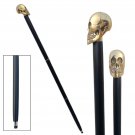 Antique Solid Brass Skull Head Handle Vintage Style Wooden Walking Cane Stick