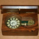 Antique Vintage Maritime Brass Pocket Watch Marine Anchor Gift With Wooden Box
