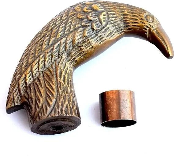 Antique Raven Head & Handle for Walking Stick Wooden Cane for Men & Women Brass.