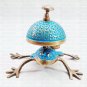 Desk Bell Blue Antique Brass Frog Design Bell Ornate Table Bell Office Bell