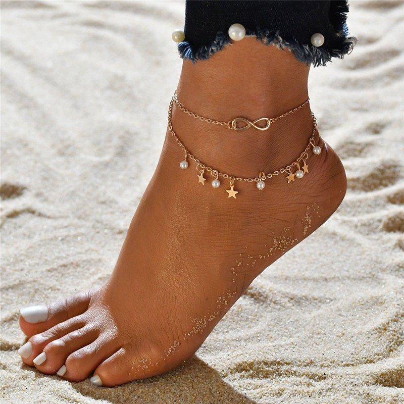 Initial Cursive Cuban Link Chain Iced Out Anklet For Women Gold Silver