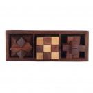 Sheesham wood/Rosewood set of 3 Puzzle game (Star, Interlocking, Snake cube) box