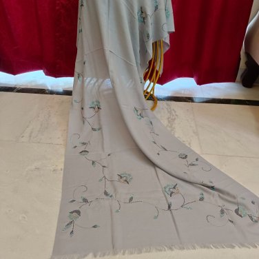Women Grey Cottton Scarf With Glitering Stone Design