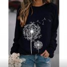 Women Casual Soft Dandelion Printed Round Neck Long-Sleeve Sweater Loose Jumpers