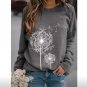 Women Casual Soft Dandelion Printed Round Neck Long-Sleeve Sweater Loose Jumpers