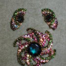 HUGE 1950's Vintage Rhinestone Brooch & Earrings Set