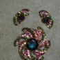 HUGE 1950's Vintage Rhinestone Brooch & Earrings Set