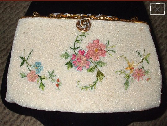 Vintage 1930's White Beaded w/ Point de Beauvais Embroidery Evening Purse