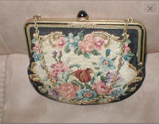 Antique 1930's Needlepoint Petit-Point Tapestry Evening Purse made in Austria