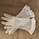 Vintage 1980's Sheer Ivory Organza Gloves with Lace Cuffs