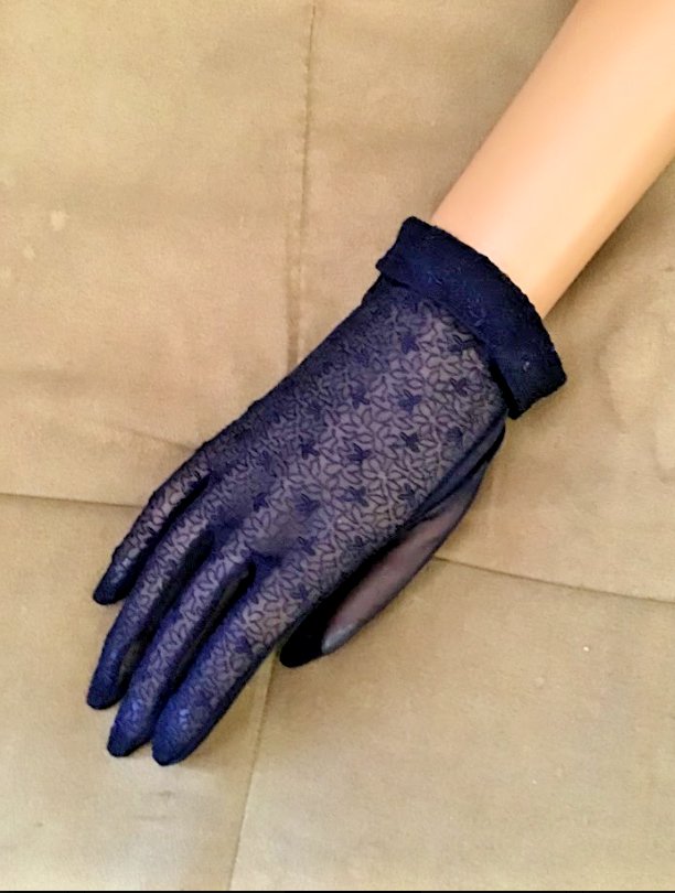 Vintage 1950's Midnight-Blue Sheer Gloves by Max Mayer