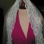 Vintage Ivory Alencon Lace Mantilla Bridal Veil cathedral length