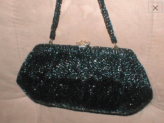 Vintage 1940's Black Beaded Evening Bag Purse