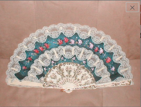 Large Vintage signed Hand Painted silk Folding Fan with Lace