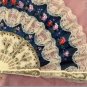 Large Vintage signed Hand Painted silk Folding Fan with Lace