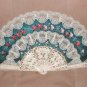 Large Vintage signed Hand Painted silk Folding Fan with Lace