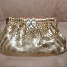 Vintage Whiting & Davis Gold Metal-Mesh Clutch Purse with Rhinestone Clasp
