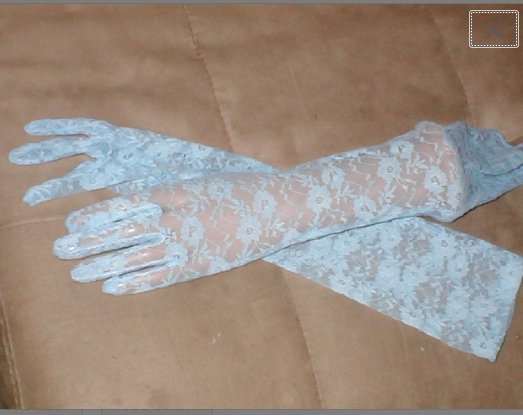 Vintage elbow-length Light Blue Lace Gloves