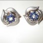 Vintage 1950's Sapphire Blue color Rhinestone Earrings signed TRIFARI CROWN