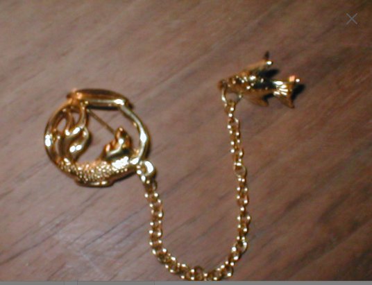 RARE Vintage Fishbowl Chatelaine Pin signed MONET