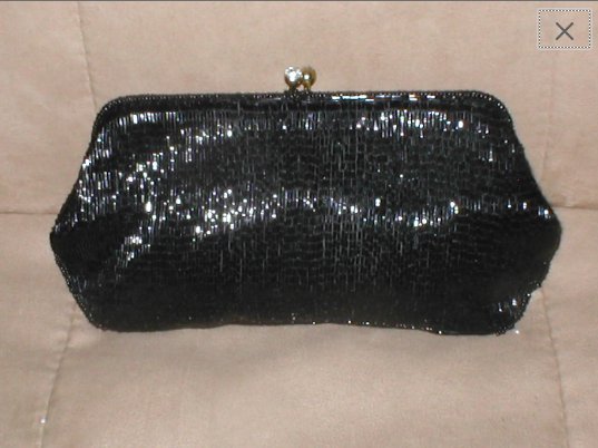 Vintage Shimmering Black Beaded Evening Clutch Purse