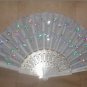 Vintage Beaded Dove Gray color Folding Fan