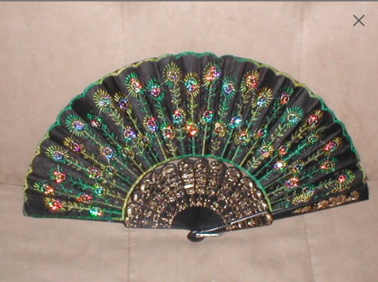 Vintage Black Folding Fan with multi-color beading