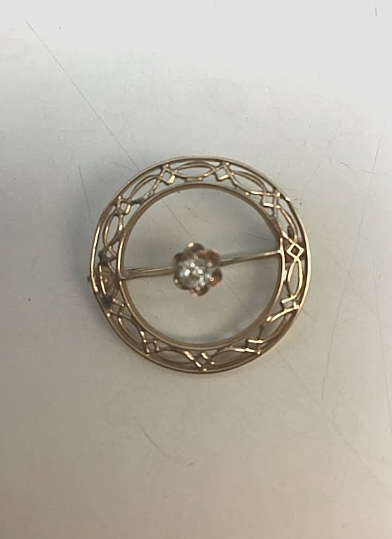 Antique10k Gold & Rose Cut Diamond Pin Brooch