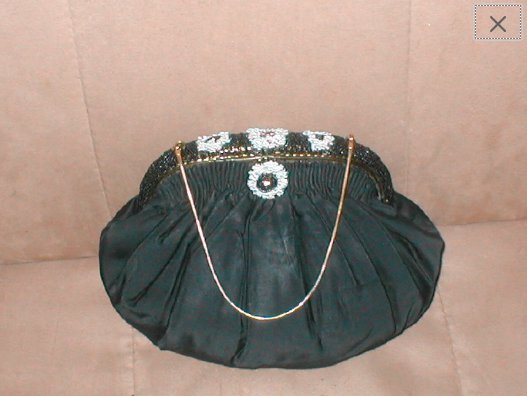 1930's Vintage Black & White Beaded Silk Taffeta Evening Purse by CHARLET