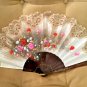 HUGE Vintage signed Hand Painted Linen Fan with Ecru Lace
