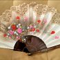 HUGE Vintage signed Hand Painted Linen Fan with Ecru Lace