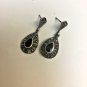 Vintage Sterling Silver Onyx Marcasite Earrings