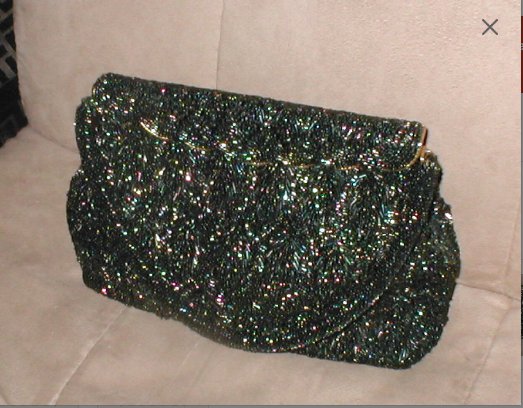 Vintage 1950's Iridescent Black Beaded Evening Purse