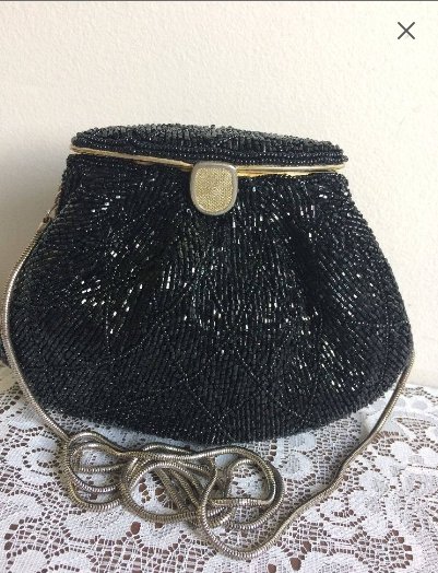 Vintage BLACK Beaded Evening Shoulder Purse