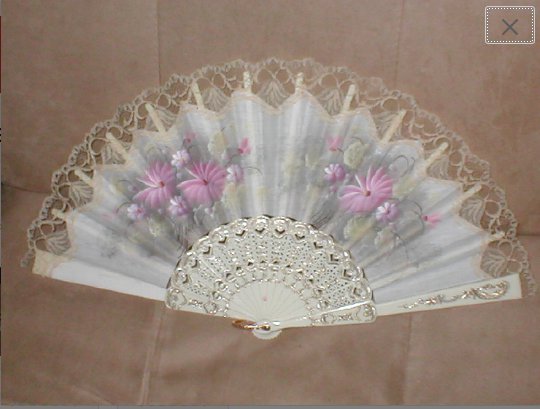 Vintage Hand Painted Folding Fan with Chantilly Lace
