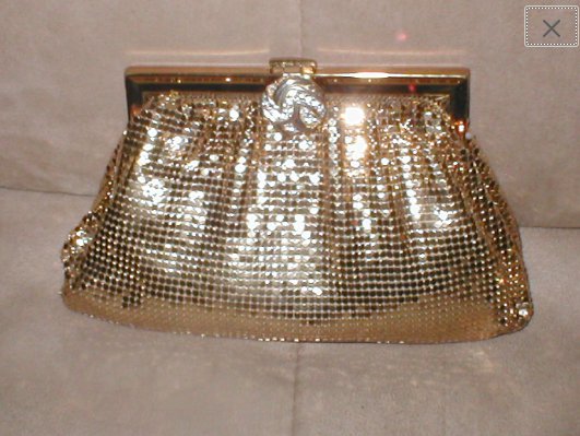Vintage 1940's Whiting & Davis GOLD Metal-Mesh Clutch Purse with Rhinestone Clas