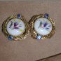1950's Vintage Painted Porcelin Clip Earrings