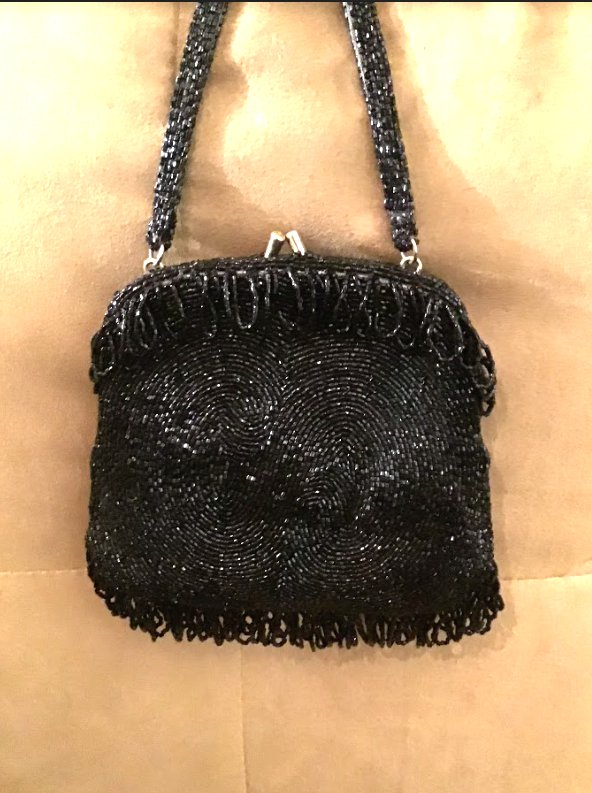 Vintage 1950's Black Beaded Evening Purse by Walborg