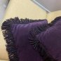 PAIR of Large Plum Velvet decorative throw Pillows with long fringe