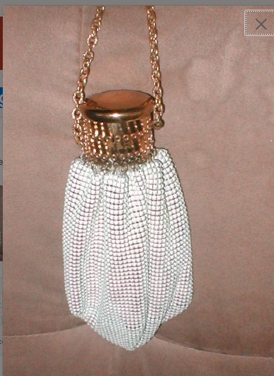 Vintage Gate Top Whiting & Davis White Enamel metal bead-mesh Purse